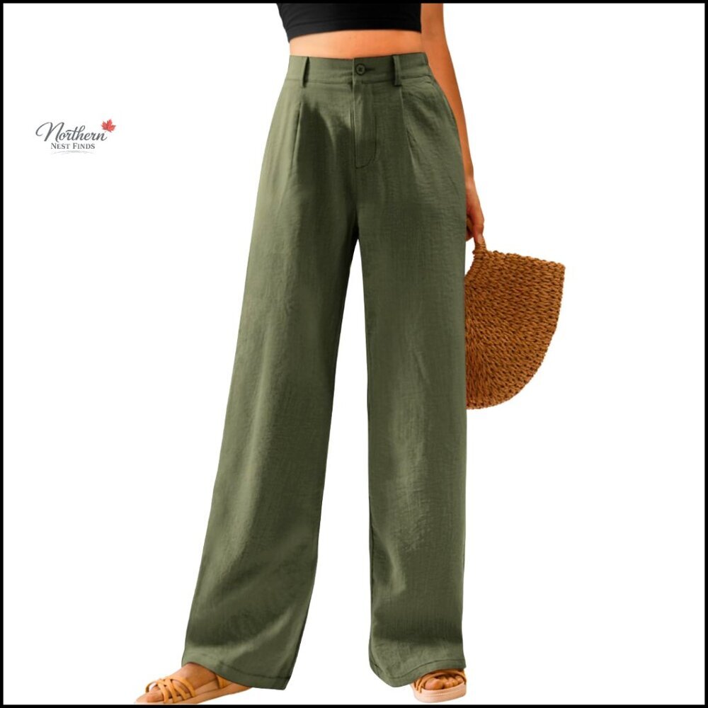 Wide Leg Palazzo Pants High Waisted Elastic Waist Straight Leg